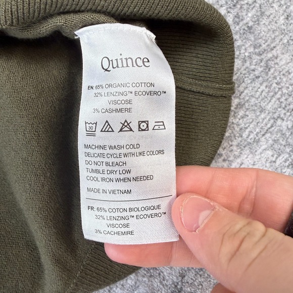 Quince Sweater Womens XL Olive Green Lightweight Cotton Cashmere Crewneck Knit - Picture 5 of 8